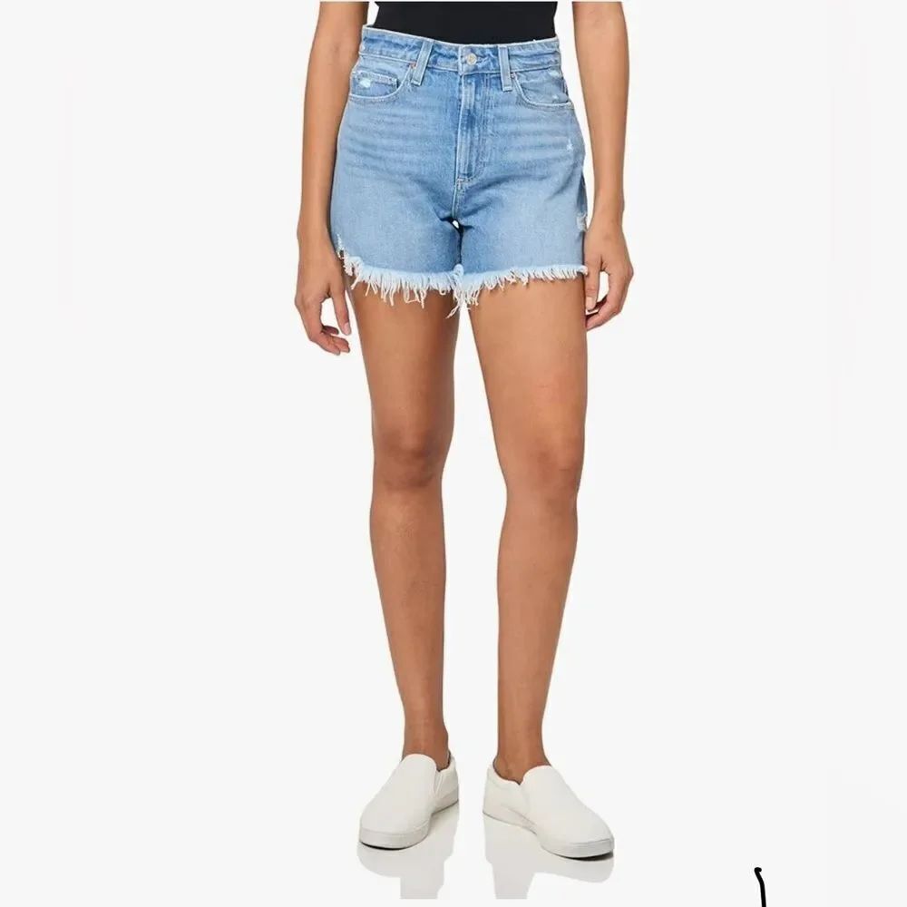 PAIGE Dani Light Blue Frayed Jean Shorts